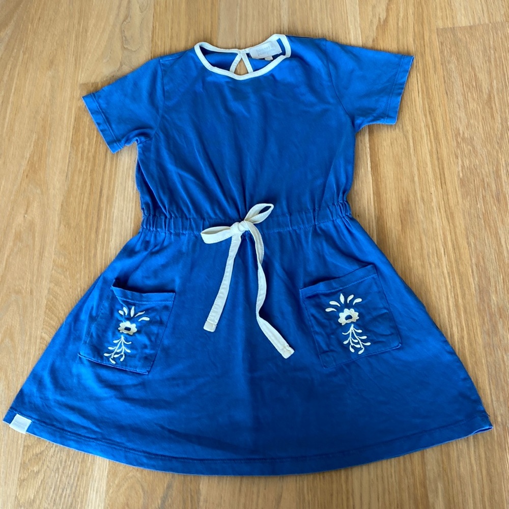 Bonnet A Pompon dress in blue, size 6, 100% cotton
